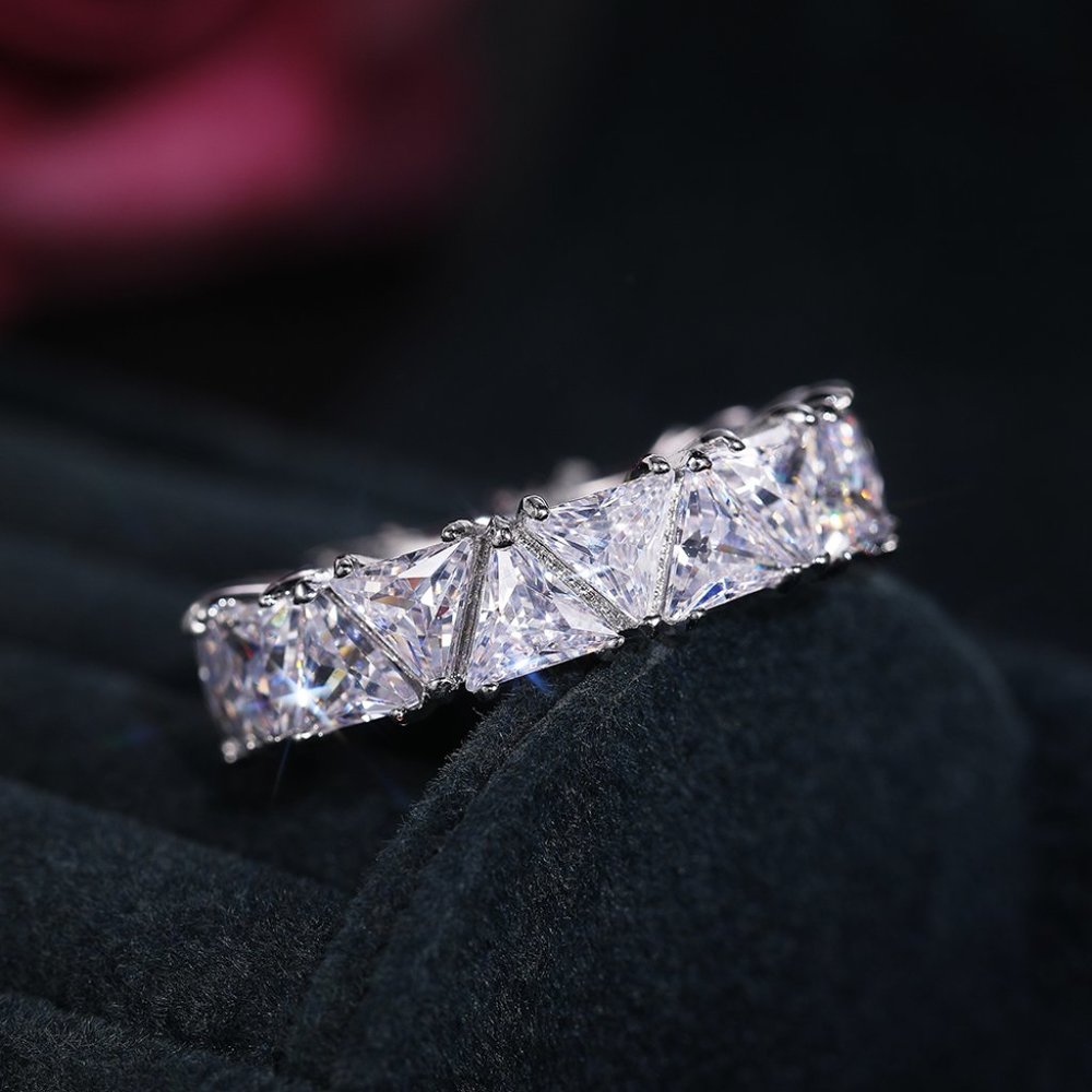 Shiny Triangle CZ Silver Plated Trendy Eternity Ring for Women, L211 - Picture 9 of 10